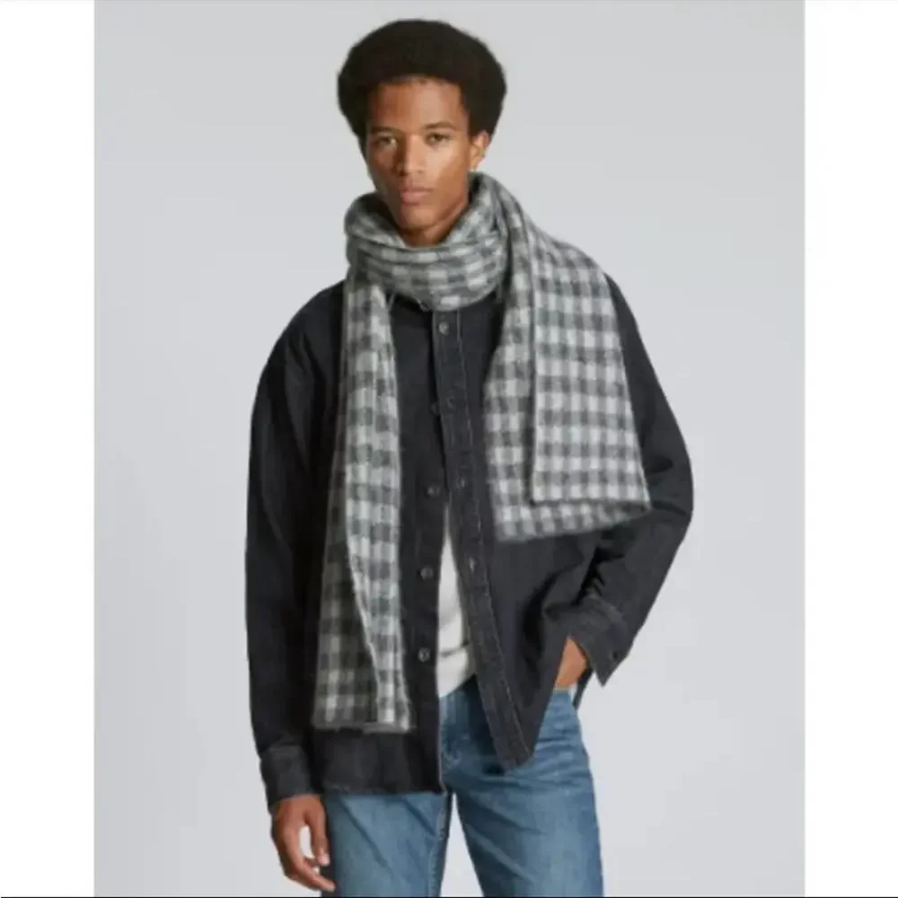 NWT Everlane Unisex The Alpaca Patterned Scarf Gray Buffalo Check One Size
